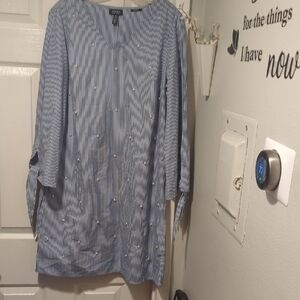 Jones New York Blue and White Striped Tunic